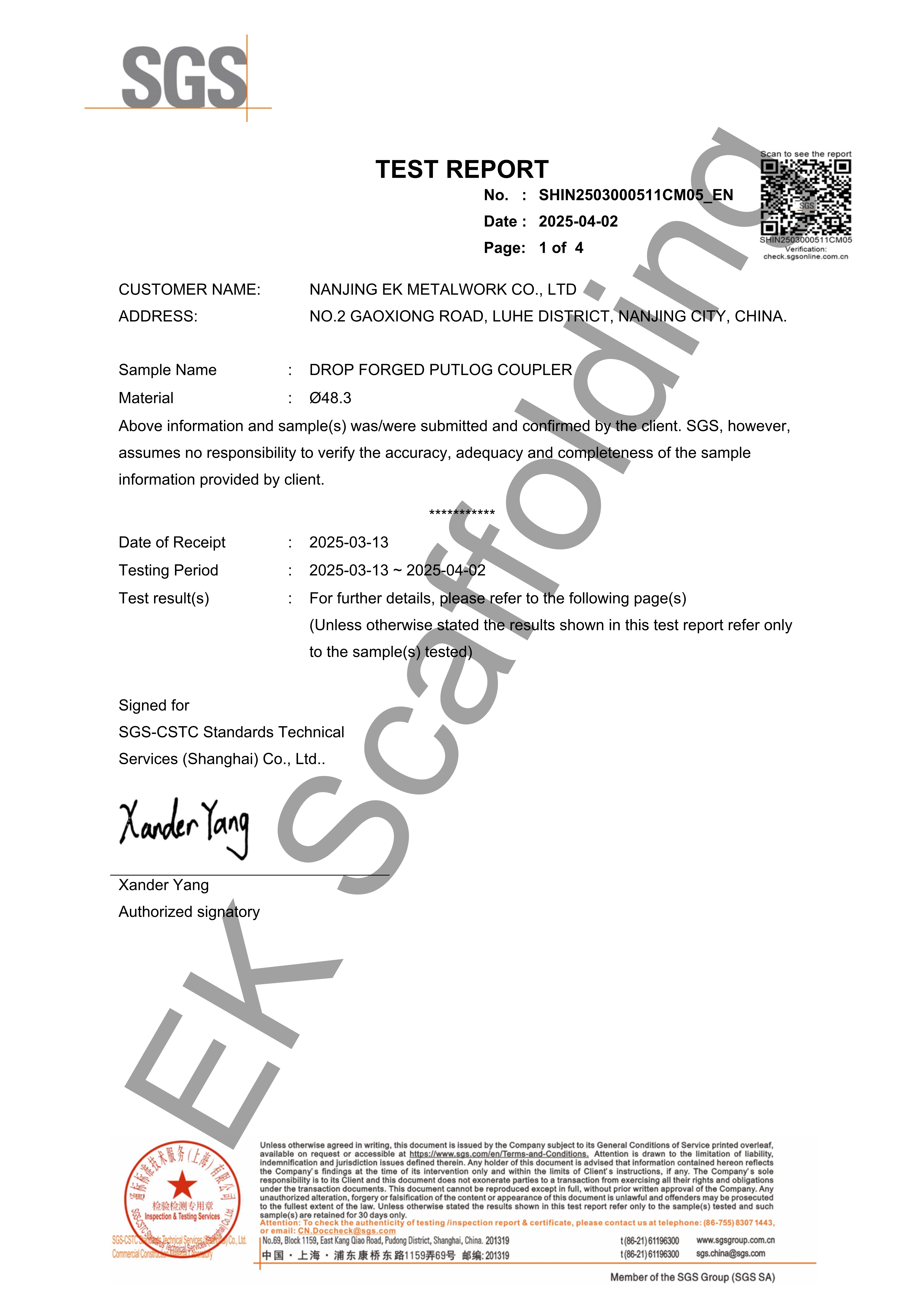 Putlog Coupler Laporan Ujian SGS 