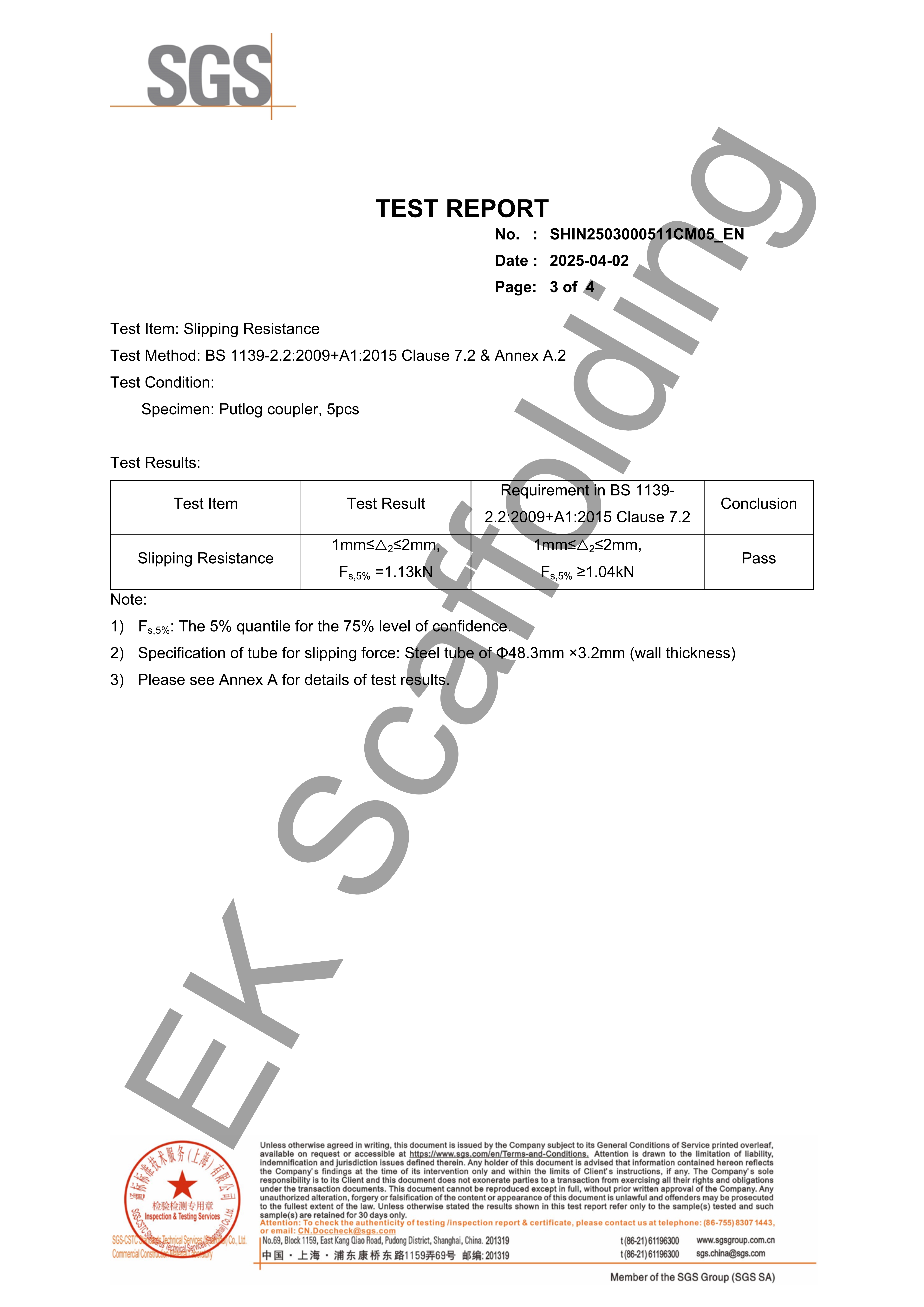 Putlog Coupler Laporan SGS 